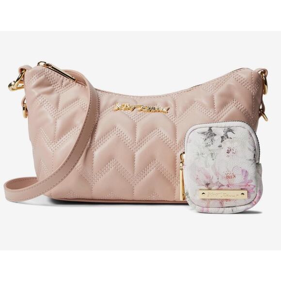 Betsey Johnson Handbags - New Betsey Johnson Coco‎ Crossbody Pink Quilted Swag Bag and Floral Pouch Purse